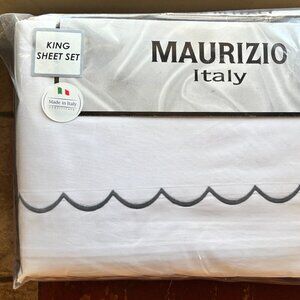 MAURIZIO Italy Gray Embroidery Cotton KING Size Sheet Set - 100% Cotton Percale